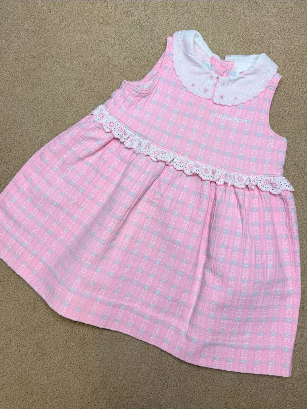 Vintage OshKosh B’gosh Pink Peter Pan Collar Dress Girls 4T Made In USA Rare